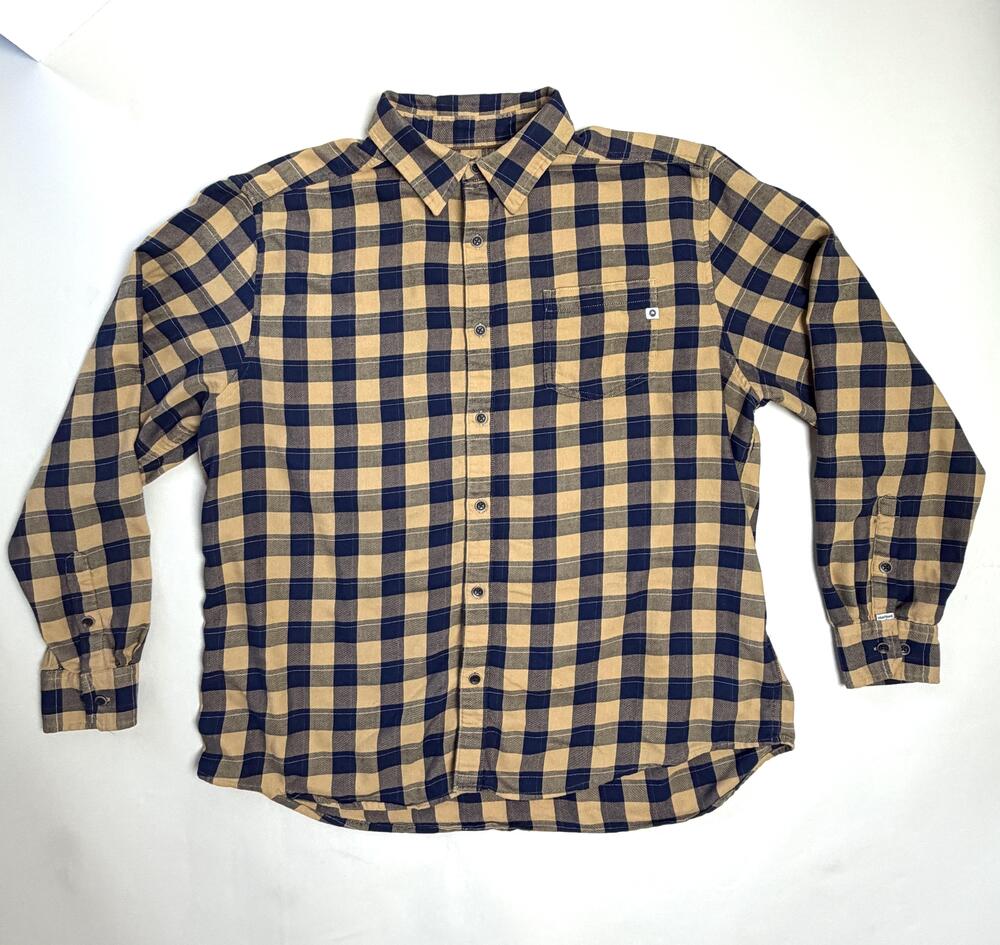 Marmot Shirt Mens 2XL Blue Tan Plaid Flannel Long Sleeve Button Up Casual